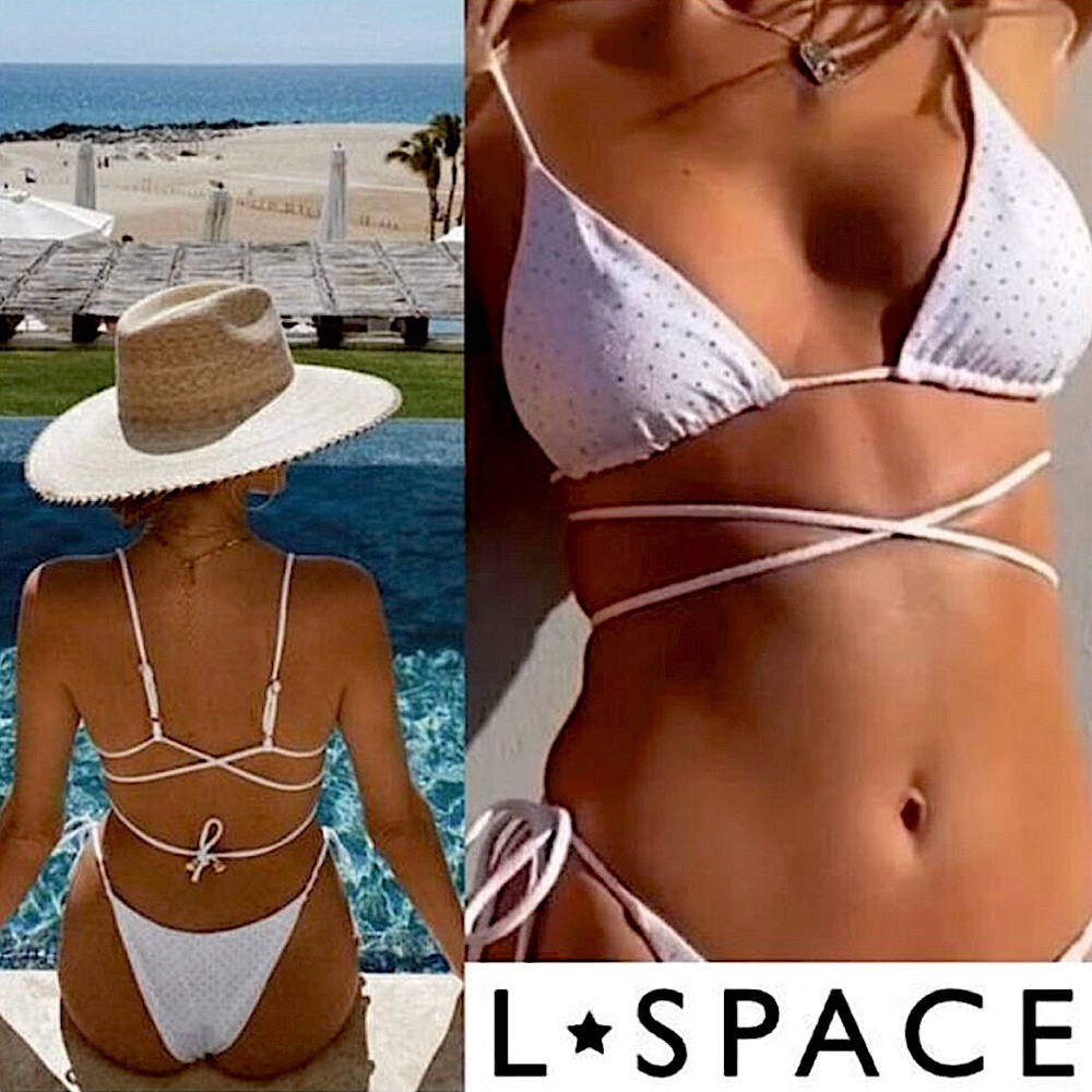 LSpace Revolve Kara White Gold Studded Bikini Top Size XL NWT Bottom Available 2